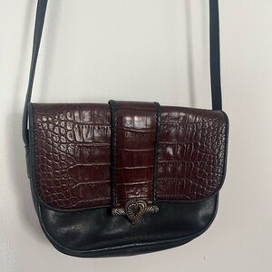 VTG Brighton One World Black & Brown Leather Crossbody with Heart Closure